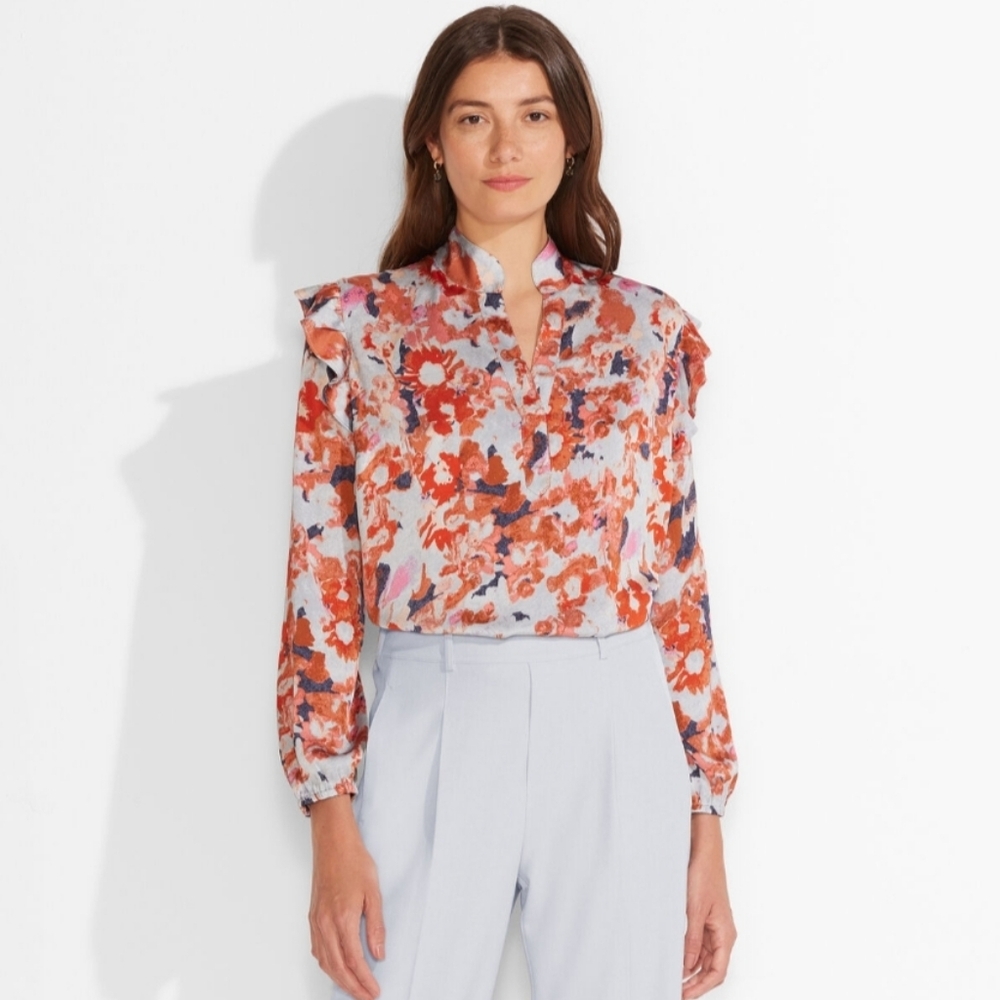 NIC+ ZOE Pressed Pedals Top Ruffle‎ Shoulder Long Sleeve